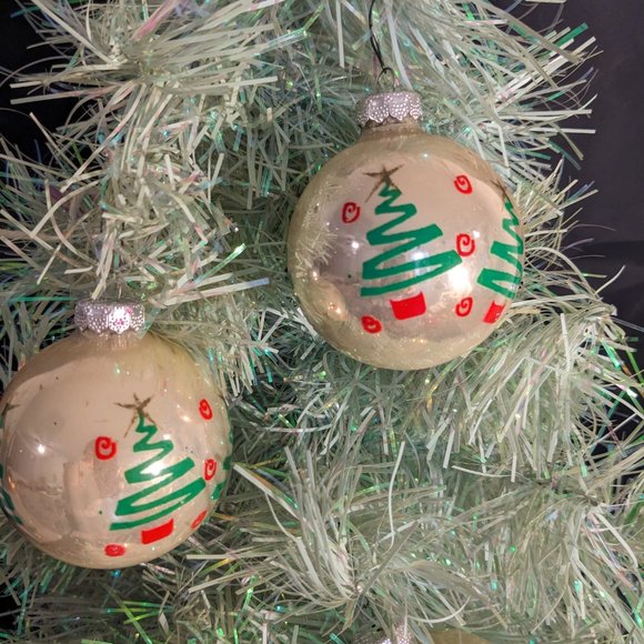 Vtg Holiday Time Rauch Glass Abstract Green Tree Ornaments "R" On The Cap - Picture 4 of 13